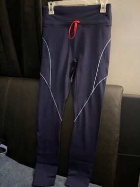 Fabletics Motion365 High Rise Navy Blue Panelled Leggings Size Large